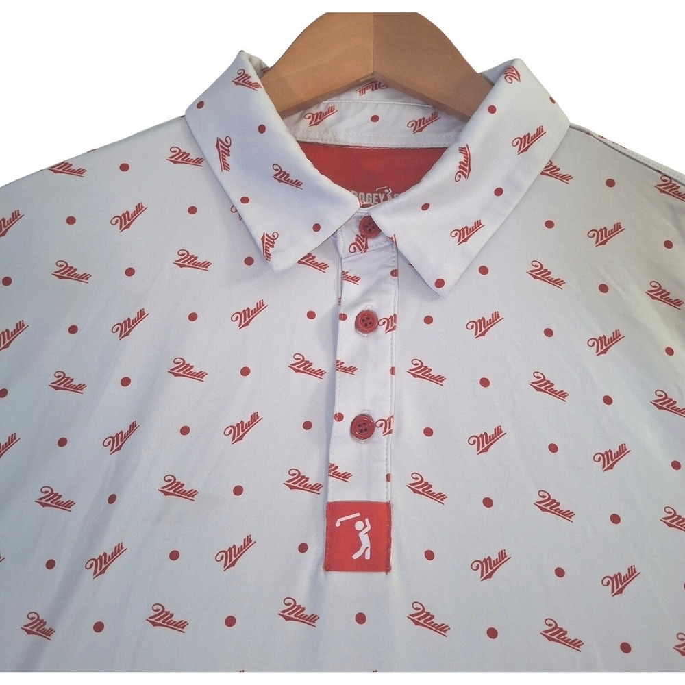 Bogey Bros Golf Co Mulli Polo Shirt Mens Large White Red Polka Dot Miller Style